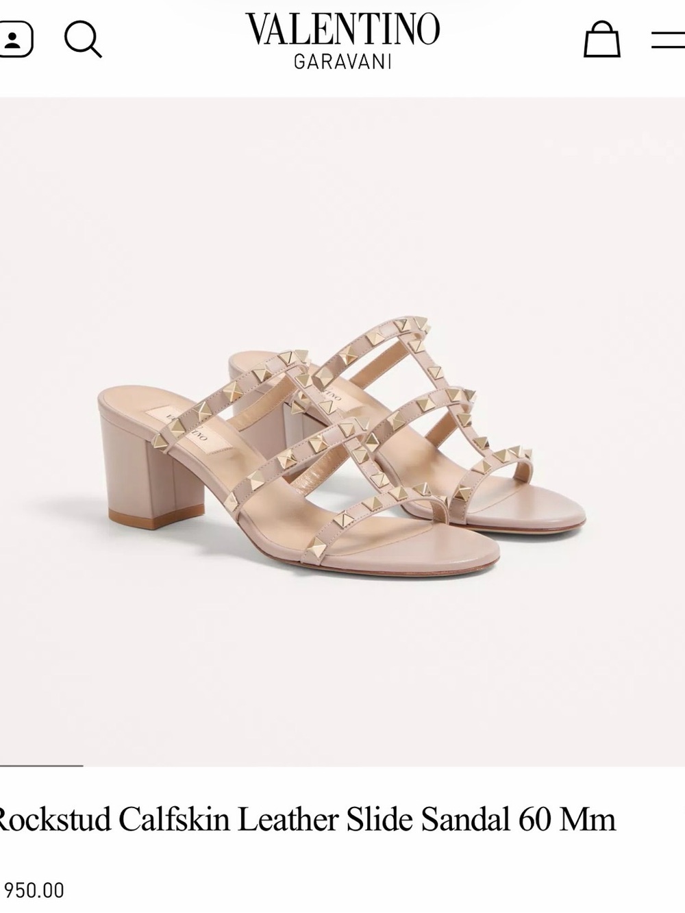 Valentino Garavani Poudre Rockstud Calfskin Slide Sandal
